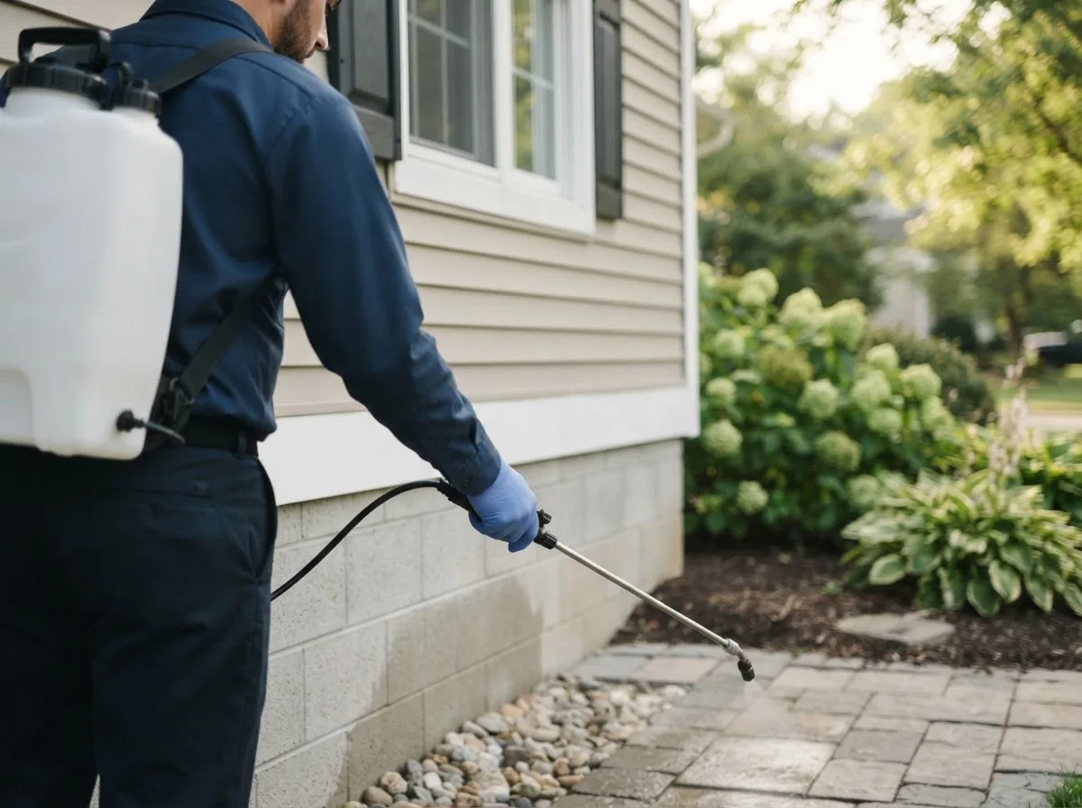 Pest control technician inspecting a home in Mongo, IN